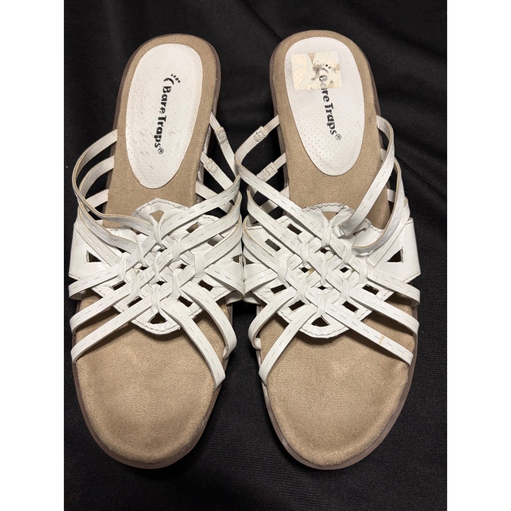 BareTraps Veravee White Leather Woven Slide Sandals Women's 9